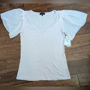 NWT Pale Pink V-neck Short Sleeve Top W/ Sheer Flutter Sleeves 1.State Size S